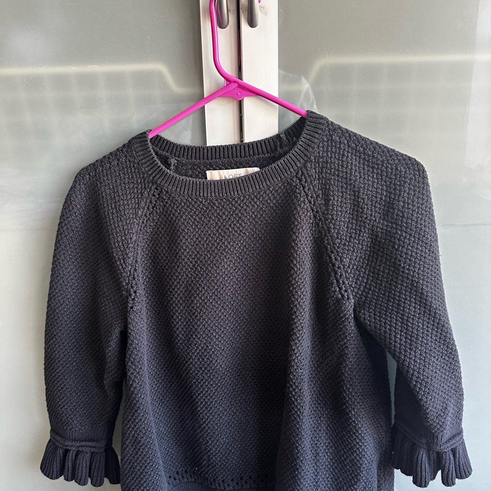 Black Textured Sweater with Ruffled Sleeves